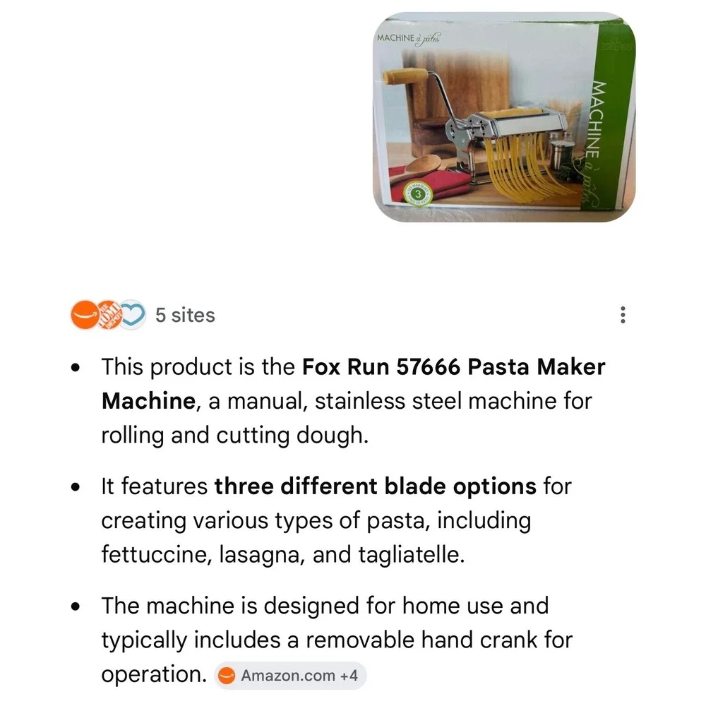 Fox Run 57666 Manual Stainless Steel Pasta Maker Machine NIB Silver 3 Blade Type